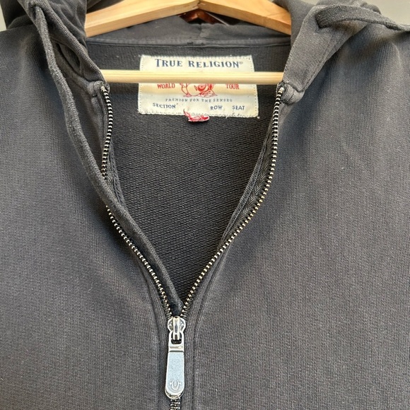 True Religion L unisex Black Studded Hoodie vintage Y2K faded and worn Y2K - Picture 3 of 14